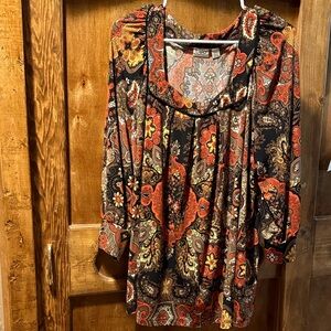 Cato Multicolor Paisley Blouse - Red, Orange, Black